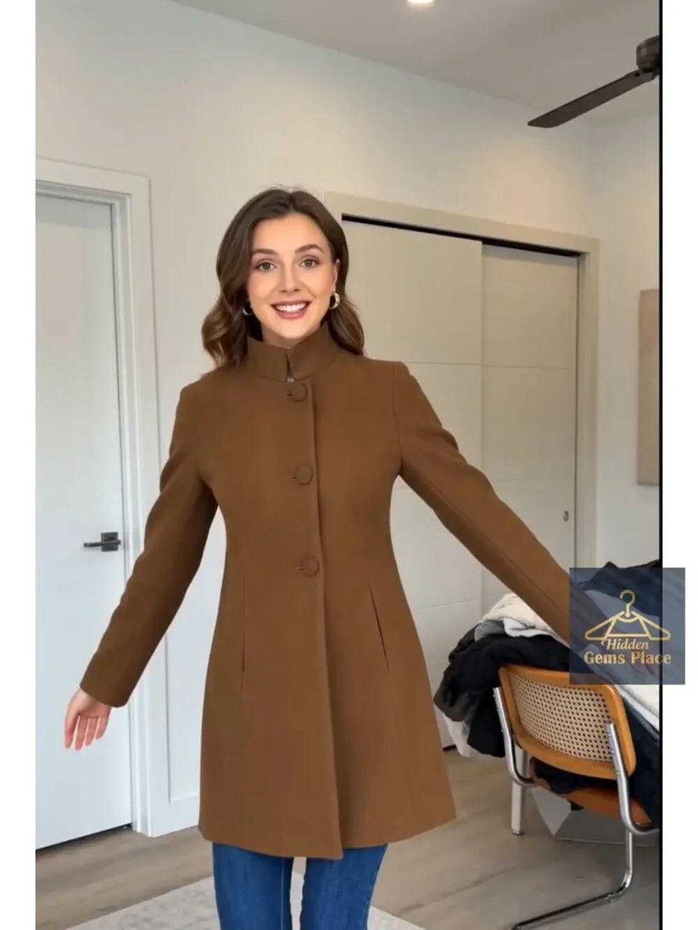 Women's Winter Mid-Long Peacoat Wool Blend Single Breasted Coat